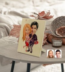 Kişiye Özel Sevgililer Karikatürlü Dekoratif Ahşap Çerçeve Model 2