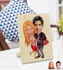 Kişiye Özel Sevgililer Karikatürlü Dekoratif Ahşap Çerçeve Model 2
