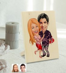 Kişiye Özel Sevgililer Karikatürlü Dekoratif Ahşap Çerçeve Model 2