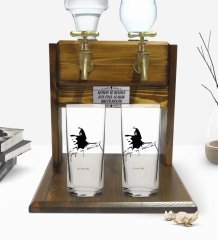 Kişiye Özel Renkli Baskılı Atatürk Tasarımlı İkili Rakı Bardağı ve Çift Musluklu Doğal Ahşap Rakı Standı-27