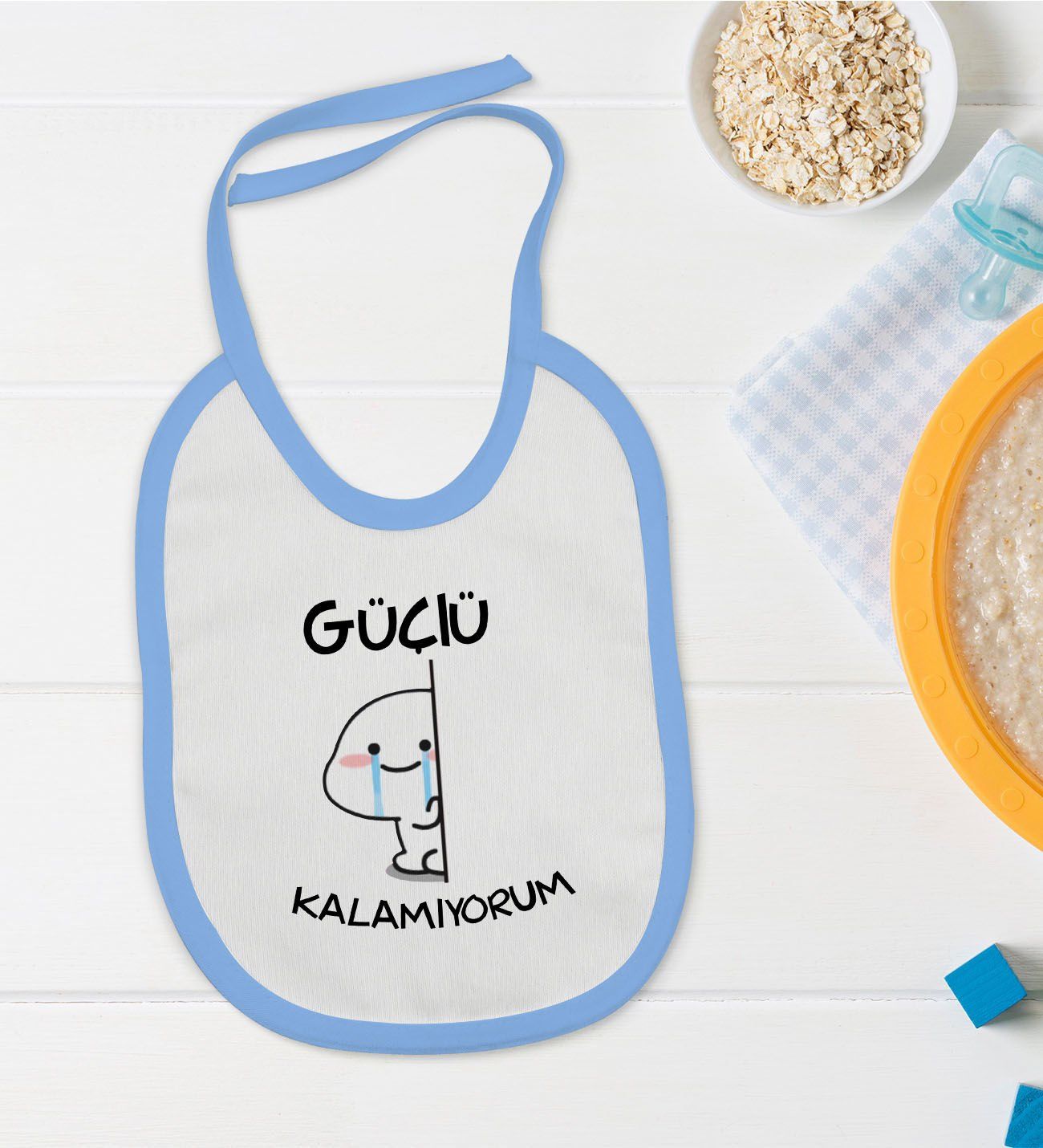 BK Kids Güçlü Kalamıyorum Tasarımlı Mavi Bebek Mama Önlüğü-1