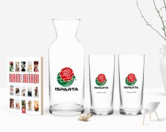 Kişiye Özel Renkli Baskılı Isparta Tasarımlı Turistik İkili Rakı Bardağı Karaf ve Cep Kitabı Hediye Seti-1
