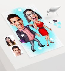 Kişiye Özel Sevgililer Karikatür 240 Parça A3 Puzzle - 4