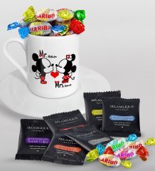 Kişiye Özel Sevgililer Günü Türk Kahvesi Fincanı Selamlique Karışık Türk Kahvesi ve Haribo Şeker Hediye Seti-93
