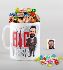 Kişiye Özel Bay Big Boss Karikatürlü Kupa ve Haribo Şeker Hediye Seti-4