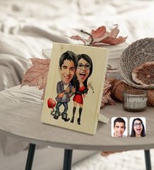 Kişiye Özel Sevgililer Karikatürlü Dekoratif Ahşap Çerçeve Model 1