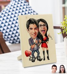 Kişiye Özel Sevgililer Karikatürlü Dekoratif Ahşap Çerçeve Model 1