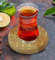 Kişiye Özel Modern Art Tasarımlı Doğal Ahşap Tabaklı Heybeli Çay Bardağı Model 19