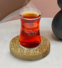 Kişiye Özel Modern Art Tasarımlı Doğal Ahşap Tabaklı Heybeli Çay Bardağı Model 19