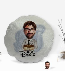 Kişiye Özel İsimli Erkek Doğum Günü Karikatürlü Yuvarlak Dekoratif Kırlent Yastık-4