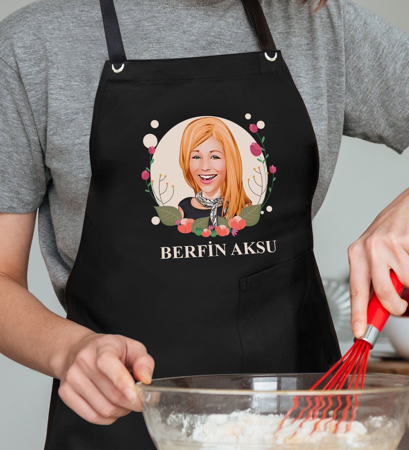 BK Gift Kişiye Özel Anneler Günü Karikatürlü Profesyonel Siyah Mutfak Önlüğü, Aşçı Önlüğü, Şef Önlüğü, Arkadaşa Hediye-11