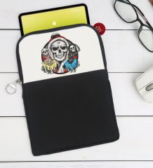 BK Gift Kurukafa Tasarımlı Taşınabilir Koruyucu Tablet Kılıfı & Organizer Çanta - Siyah-3