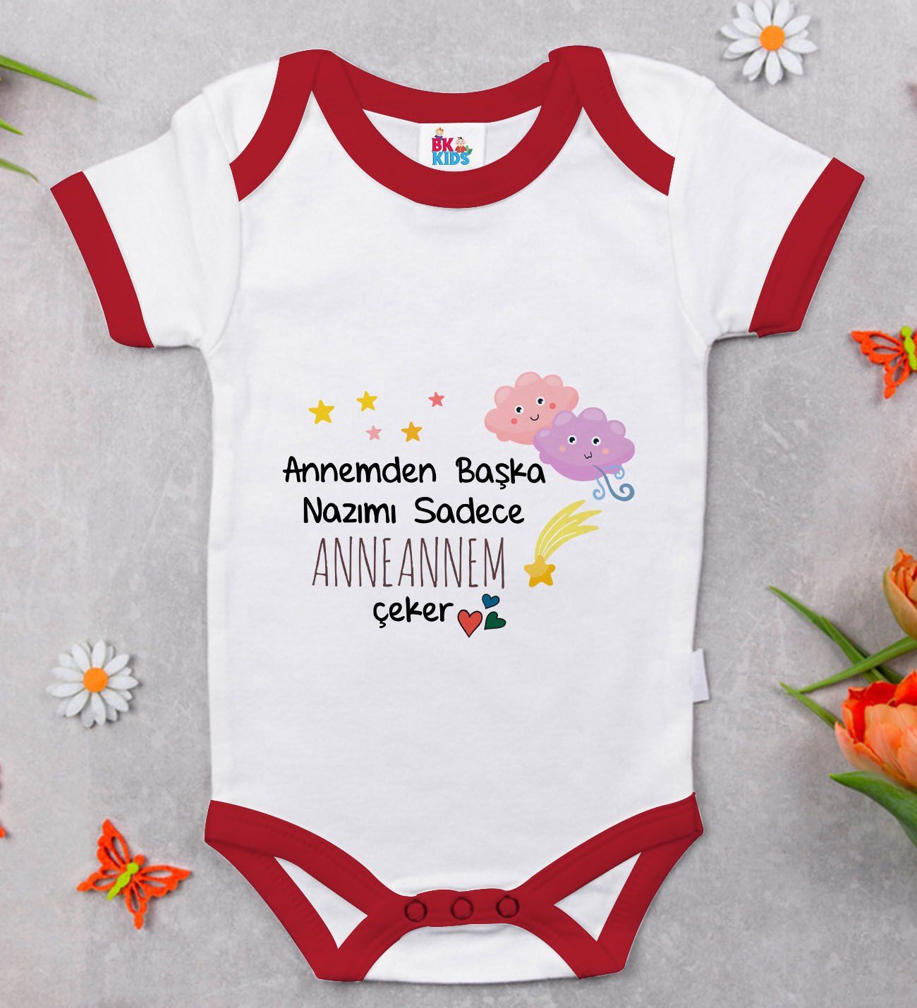 BK Kids Anneannem Tasarımlı Kırmızı Bebek Body Zıbın-1