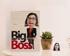 Kişiye Özel Kadın Big Boss Karikatürlü Otantik Masaüstü Ahşap Palet Çerçeve-2