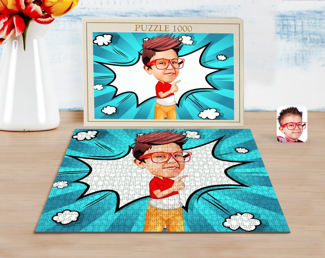 Kişiye Özel Erkek Çocuk Karikatürlü 1000 Parça Profesyonel Puzzle-1