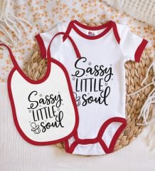 BK Kids Sassy Little Soul Tasarımlı Kırmızı Bebek Body Zıbın ve Mama Önlüğü Hediye Seti-1