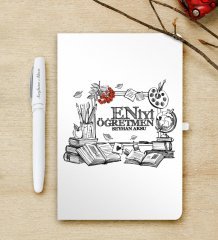 Kişiye Özel En İyi Öğretmen Beyaz Defter ve Kalem Hediye Seti-8