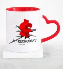 Kişiye Özel Mesleki Ekonomist Kırmızı Kalpli Kupa Bardak - 1