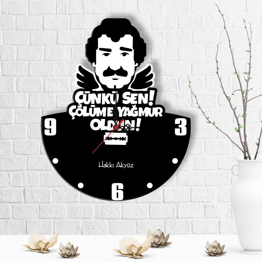 Kişiye Özel Çölüme Yağmur Oldun Tasarımlı Ahşap Duvar Saati - 3