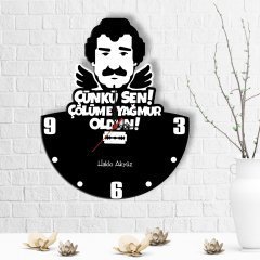 Kişiye Özel Çölüme Yağmur Oldun Tasarımlı Ahşap Duvar Saati - 3