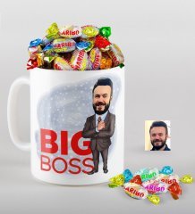 Kişiye Özel Bay Big Boss Karikatürlü Kupa ve Haribo Şeker Hediye Seti-2