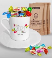 BK Gift Kişiye Özel 2023 Bu Yılda Hep Gülümse Türk Kahvesi Fincanı Mehmet Efendi Kahve ve Haribo Şeker Hediye Seti-1
