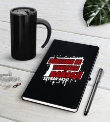 Kişiye Özel Dünyanın En Yakışıklı Babası Siyah Defter Kalem Termos Mug Seti-1