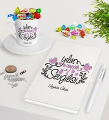 Kişiye Özel Yılın En Sempatik Sevgilisi Beyaz Defter Kalem Türk Kahvesi Fincanı ve Haribo Şeker Hediye Seti