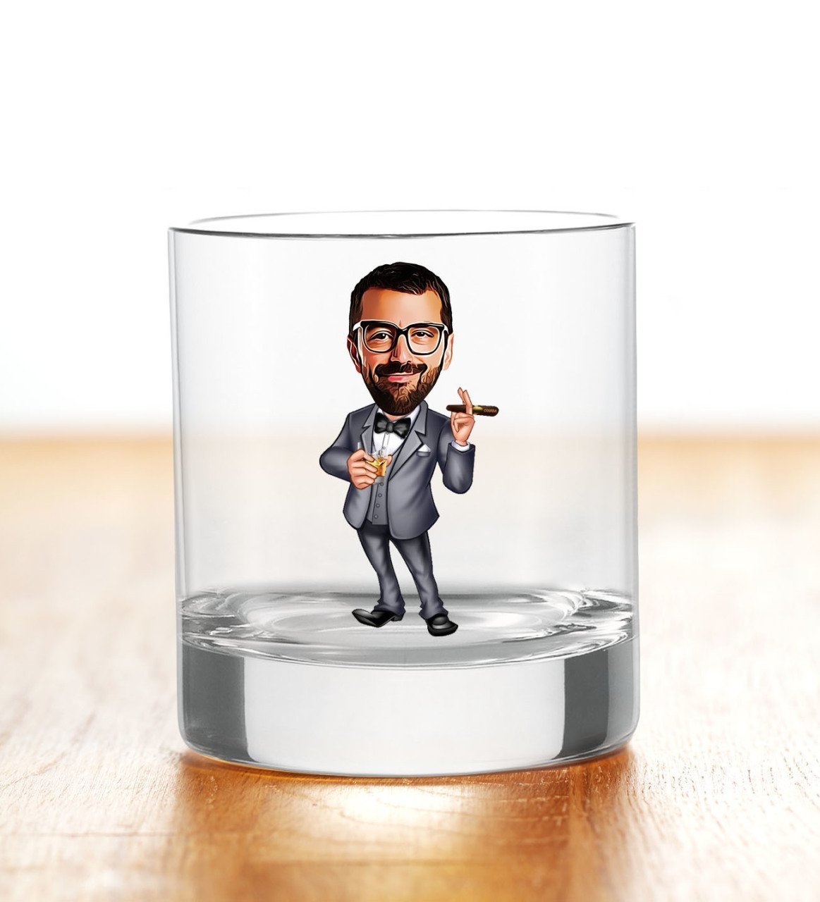 Kişiye Özel Renkli Baskılı Erkek Patron Karikatürlü Viski Bardağı