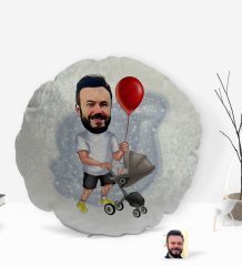 Kişiye Özel Aile Babası Karikatürlü Yuvarlak Dekoratif Kırlent Yastık-2