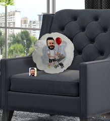 Kişiye Özel Aile Babası Karikatürlü Yuvarlak Dekoratif Kırlent Yastık-2