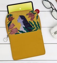 BK Gift Woman Art Tasarımlı Taşınabilir Koruyucu Tablet Kılıfı & Organizer Çanta - Sarı-1