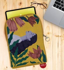 BK Gift Woman Art Tasarımlı Taşınabilir Koruyucu Tablet Kılıfı & Organizer Çanta - Sarı-1