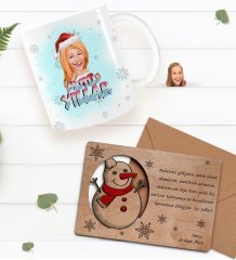 Kişiye Özel Happy New Year Kupa Bardak ve Retro Ahşap Yılbaşı Tebrik Kartı Hediye Seti-12D