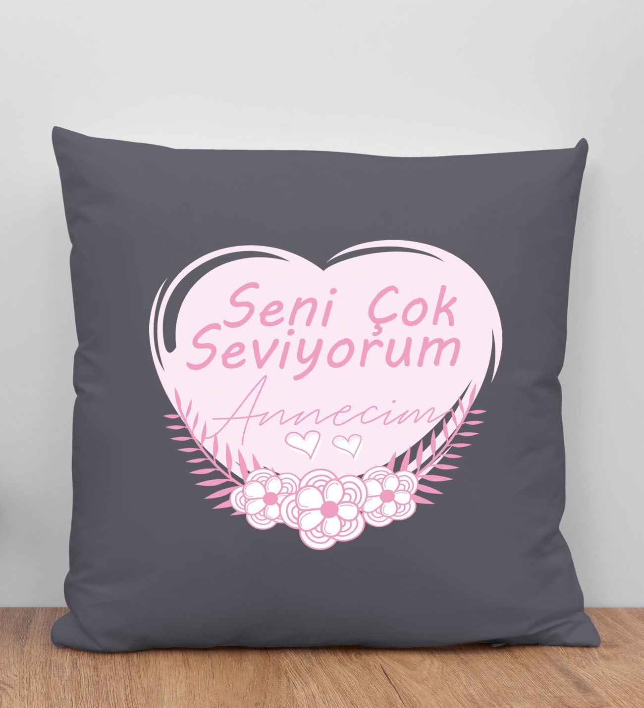 BK Gift Anneler Günü Tasarımlı Antrasit Kırlent Yastık, Anneye Hediye, Ev Dekorasyonu, Anneler Günü Hediyesi-1