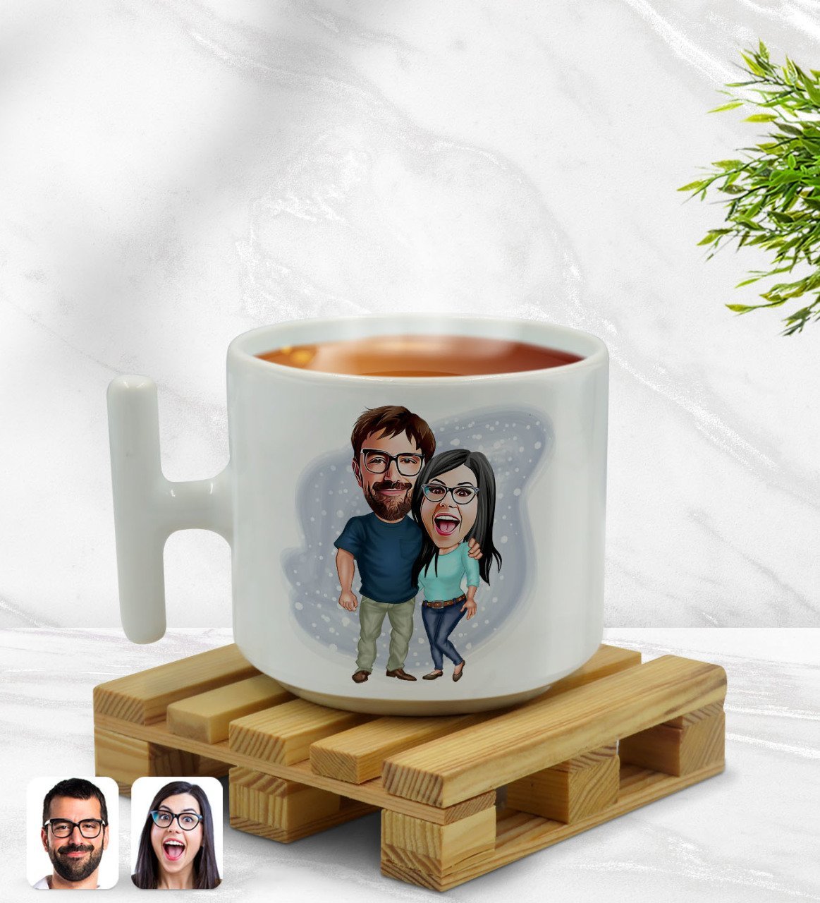 Kişiye Özel Sevgililer Karikatürlü T Kulplu Beyaz Middle Kupa Bardak-109