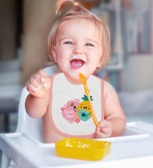 BK Kids Kişiye Özel Pembe Bebek Mama Önlüğü - Model 195