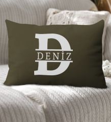 BK Gift Kişiye Özel Harfli Premium Kumaş Haki Dikdörtgen Kırlent Yastık-1, Arkadaşa Hediye, Ev Hediyesi, Doğum Günü Hediyesi