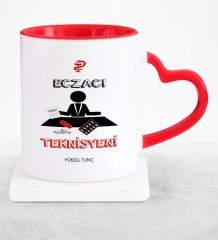 Kişiye Özel Mesleki Eczacı Teknisyeni Kırmızı Kalpli Kupa Bardak - 1