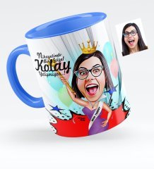 Kişiye Özel Bayan Güzellik Kraliçesi Karikatürlü Mavi Kupa Bardak - 1