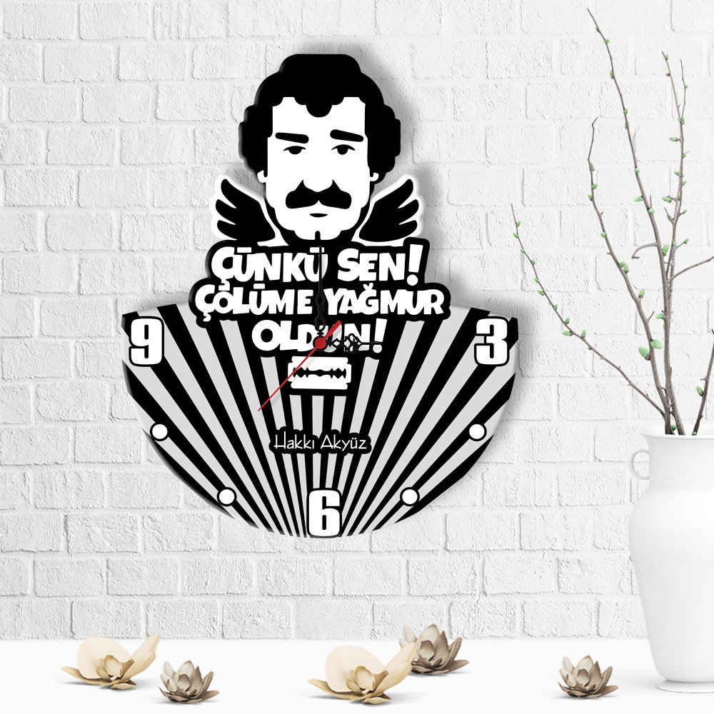 Kişiye Özel Çölüme Yağmur Oldun Tasarımlı Ahşap Duvar Saati - 2