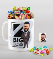 Kişiye Özel Bay Big Boss Karikatürlü Kupa ve Haribo Şeker Hediye Seti-1