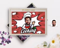 Kişiye Özel Erkek Chef Karikatürlü 1000 Parça Profesyonel Puzzle-14