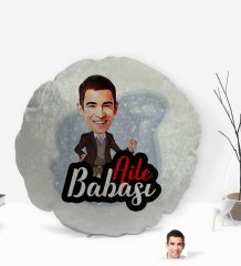 Kişiye Özel Aile Babası Karikatürlü Yuvarlak Dekoratif Kırlent Yastık-1