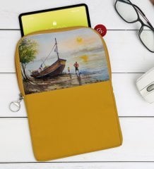 BK Gift Suluboya Tasarımlı Taşınabilir Koruyucu Tablet Kılıfı & Organizer Çanta - Sarı-2