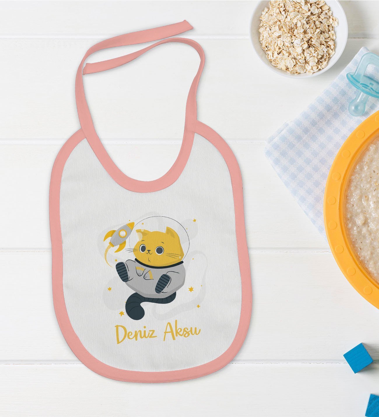 BK Kids Kişiye Özel Pembe Bebek Mama Önlüğü - Model 194