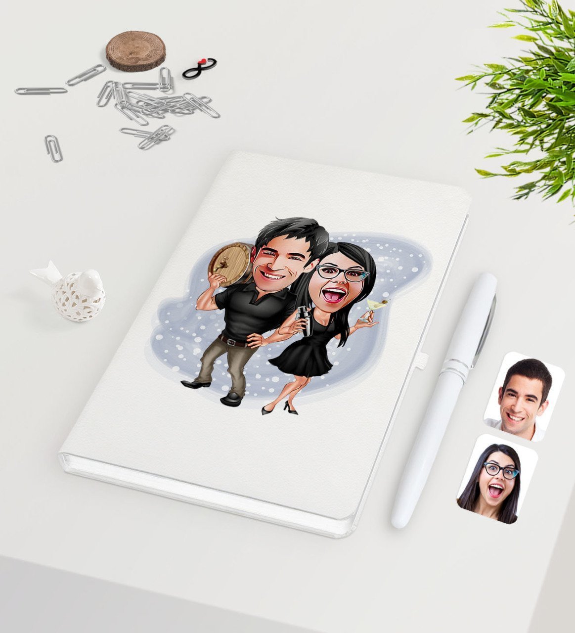 Kişiye Özel Sevgililer Karikatürlü Beyaz Defter Kalem Seti-18