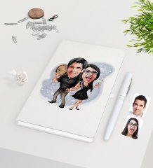 Kişiye Özel Sevgililer Karikatürlü Beyaz Defter Kalem Seti-18