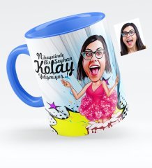 Kişiye Özel Bayan Doğum Günü Karikatürlü Mavi Kupa Bardak - 1