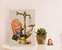 Kişiye Özel Kadın Avukat Karikatürlü Otantik Masaüstü Ahşap Palet Çerçeve-4